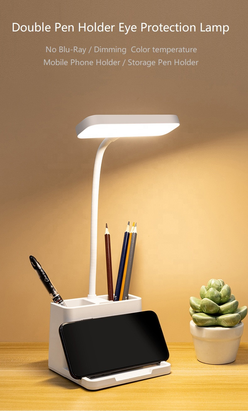 HH108A Hot Sale Led Desk Office Lamp  Dimmable Led New Light Eye Protect Desk Lamp With Usb Charging All-In-One Multi-Function White