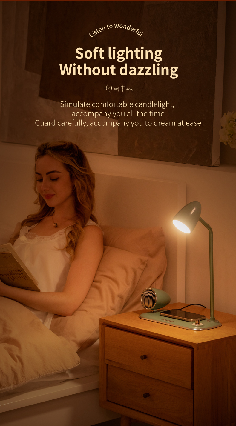 HHS31 High Quality Speakers Bluetooth  Led Desk Lamp With Wireless Charger Rotary Switches 360 Degree Removable Lamp Post Bedroom