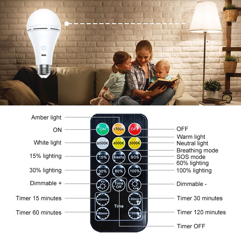 HHE-1260 Remote 3CCT Rechargeable LED Bulb