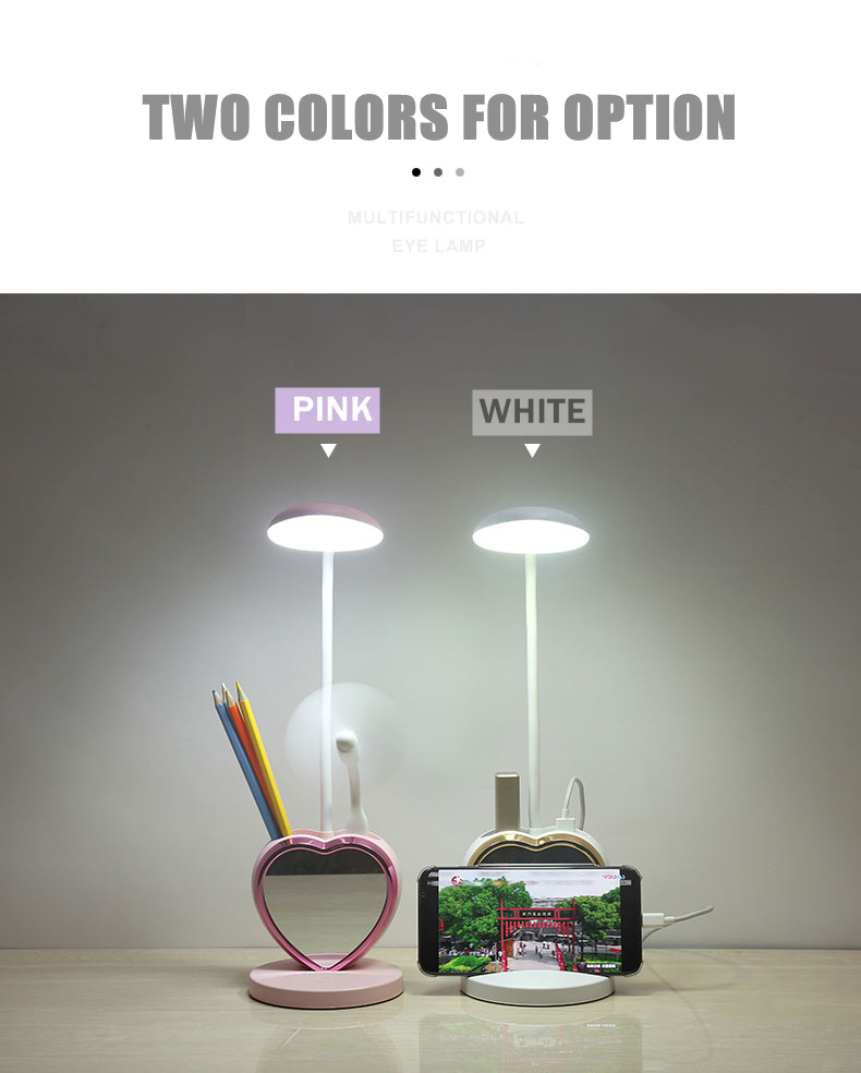 Fashionable Eye Protection Multifunction  LED Desk Lamp With Pen And Phone Holder Detachable With Make UP Mirror Lamp