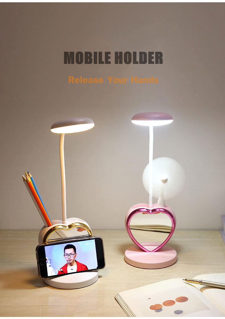 Fashionable Eye Protection Multifunction  LED Desk Lamp With Pen And Phone Holder Detachable With Make UP Mirror Lamp